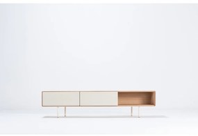 TV stolík z dubového dreva v bielo-prírodnej farbe 200x48 cm Fina – Gazzda