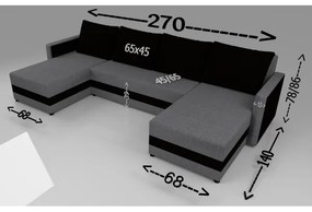 Čalúnená univerzálna rozkladacia sedacia súprava do tvaru U BRISTOL sivá/čierna