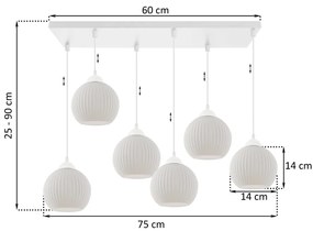 Závesné svietidlo Riffle Round, 6x biele sklenené tienidlo, w