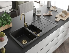 Mexen Andres, granitový drez 1000x500x200 mm, 1,5-komorový, čierna so zlatým sifónom, 6515101510-77-G