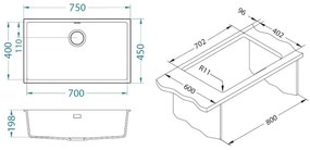 ALVEUS 1150058 - Kuchynský drez OMNI 75x45 cm granit/biela