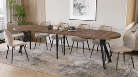 Mazzoni EXPANSO Hnedý dub / čierne nohy - OVÁLNY ROZKLADACÍ STÔL 160-360 cm PRE 16-18 OSÔB
