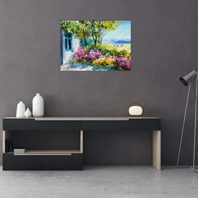 Obraz záhradky pred domom, olejomaľba (70x50 cm)