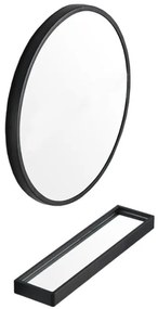 Čierne okrúhle zrkadlo s poličkou BREDO Ø70 cm