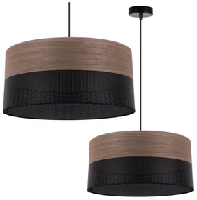 Light Home Závesné svietidlo Wood, 1x hnedá orechová dýha/čierne plastové tienidlo, (fi 44cm)