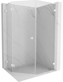 Mexen Lunar, L päťuholníkový sprchový kút naklápací doľava 80 x 100 cm, 8mm číre sklo, biely profil, 831L-080L-100P-20-00-L