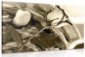 Obraz ruža v sépiovom prevedení