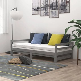 Rozkladacia denná posteľ 2x(90x200) cm, sivá, borovicový masív