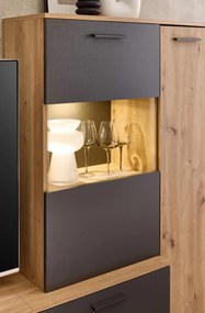 Obývacia  stena Heathrow, dub artisan/antracit, s osvetlením