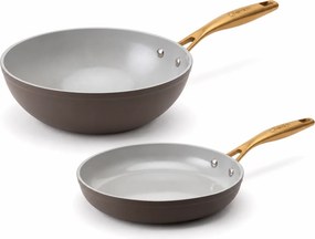 Elmich Základná súprava keramických panví Zen 2 ks - klasická + wok, hnedo-zlatá