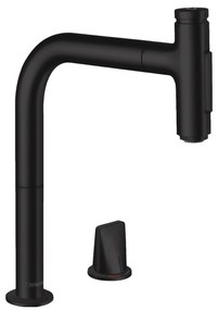 Hansgrohe M71, drezová batéria M7120-H200 v vyťahovacou spŕškou, 2-otvorová inštalácia, sBox, čierna matná, HAN-73818670