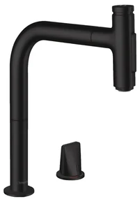 Hansgrohe M71, drezová batéria M7120-H200 v vyťahovacou spŕškou, 2-otvorová inštalácia, sBox, čierna matná, HAN-73818670
