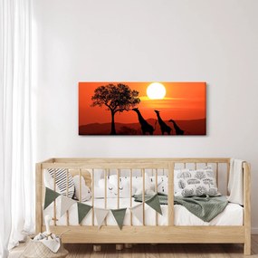 Obraz žirafy pri západe slnka (120x50 cm)