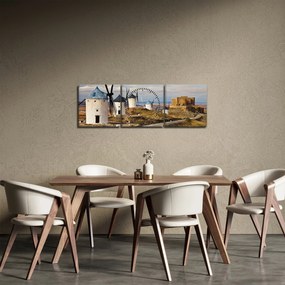 Obraz - Veterné mlyny Consuegra, Španielsko (s hodinami) (90x30 cm)