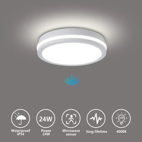 Brilagi - LED vonkajšie svietidlo so senzorom BENE LED/24W/230V pr. 26 cm biela IP54