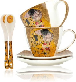 HOME ELEMENTS Porcelánová šálka a podšálka 2 x 250 ml, Klimt Bozk, zlatý