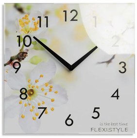Dekoračné sklenené hodiny 30 cm s motívom čerešňových kvetov