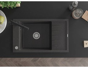 Mexen Elias, 1-komorový granitový drez s odkvapkávačom 795x480x200 mm a čierna batéria Duero, čierna - škvrnitá, 6511-76-671600-70