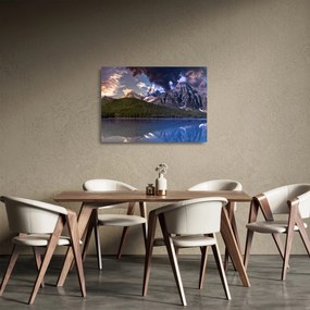 Sklenený obraz jazera a hôr (70x50 cm)