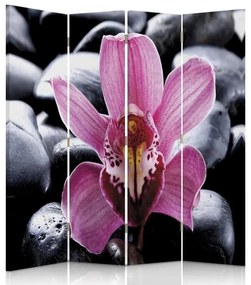 Ozdobný paraván Zen Flower Pink - 145x170 cm, štvordielny, obojstranný paraván 360°