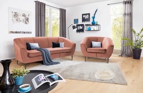 Trojmiestna pohovka Olivio, lososová zamatová tkanina