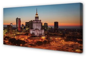 Obraz na plátne Nočná panoráma Varšavy mrakodrapov 100x50 cm
