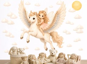 Víla na Pegasovi nálepky na stenu pre dievčatá hárok 42 x 45 cm