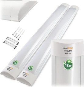 Sada 2 LED žiaroviek 60 cm prisadené panelové svietidlo 18 W 1800 lm denné svetlo farba
