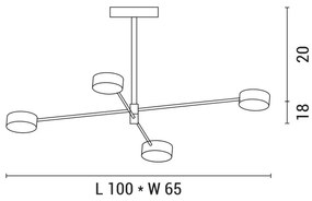 LED Luster na tyči 4xLED/12W/230V 4000K zlatá