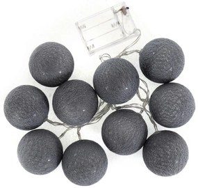 Bavlnené svietiace guličky LED 10 ks - tmavo šedé