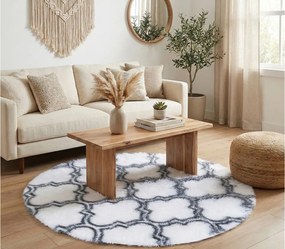 TZ Biely okrúhly vzorovaný koberec shaggy Decor Latern Rozmer: 140 cm