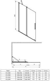 Deante Prizma, posuvné sprchové dvere 1200x1950mm, 6mm číre sklo, zlatý matný profil, DEA-KTJ_R32R
