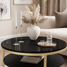 KONFERENČNÝ STOLÍK LEONARDO S POLICOU ČIERNY LESK + ZLATÝ