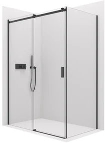 Cerano Lantono, sprchovací kút s posuvnými dverami 120(dvere) x 90(stena) x 195 cm, 8mm číre sklo, čierny profil, CER-CER-431500