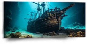 Sablio Obraz Vrak drevenej lode na dne mora - 110x50 cm