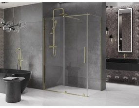 Mexen Velar, sprchový kút s posuvnými dverami 150(dvere) x 80(stena) cm, 8mm číre sklo, zlatá lesklá, 871-150-080-01-50