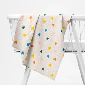 Biante Mušelínová plienka/dečka Nature MSN-037 Srdiečka na krémovo bielom - ZVÝHODNENÁ SADA 3 KS 100x100 cm - Sada 3 ks