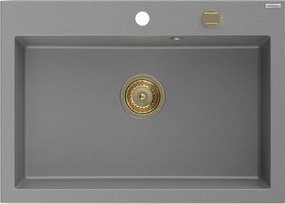 Mexen Elix, 1-korový granitový drez 700 x 500 mm, šedá, zlatý sifón, 6526701005-71-G