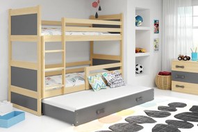 Poschodová posteľ s prístelkou RICO 3 - 200x90cm - Borovica - Grafitový