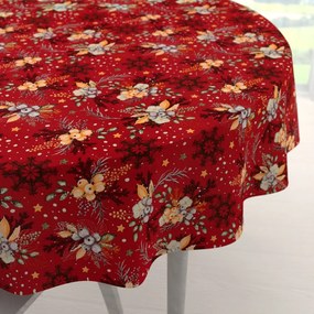 Biante Bavlnený okrúhly obrus Sandra SA-714 Vianočné cezmíny na červenom Ø 120 cm