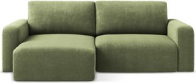 Zelená ženilková rozkladacia/s úložným priestorom rohová pohovka (ľavý roh/s leňoškou) Kona – Makamii
