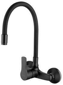 Invena Verso, nástenná kuchynská batéria 150mm s elastickým ramenom, čierna matná, INV-BC-82-E44-L