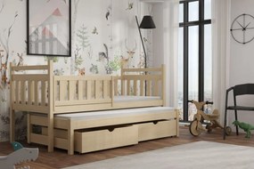 Detská posteľ z masívu borovice PROKOP s prístelkou a šuplíkmi - 200x90 cm - PRÍRODNÁ BOROVICA