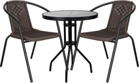 Kovová záhradná súprava Springos – 2 stoličky a stôl so sklenenou doskou