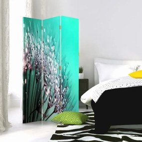Ozdobný paraván Dmychadlo Tyrkysová květina - 110x170 cm, trojdielny, obojstranný paraván 360°