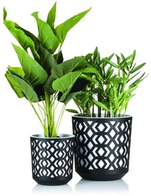 PLASTOVÝ KVETINÁČ ETNIC SADA 2KS 14,8X13,9 CM+20,1X19,5 CM ČIERNA