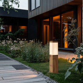 Moderná vonkajšia stojaca lampa oceľová s drevenou potlačou 45cm IP44 - Malois