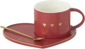 Vínový hrnček so srdiečkami + lyžička + tanierik srdca Je t´aime - 6*14*6 cm / 175ml