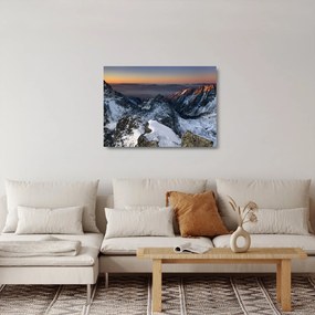 Sklenený obraz - Východ slnka v horách (70x50 cm)