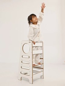 Montessori učiaca detská veža stredná biela